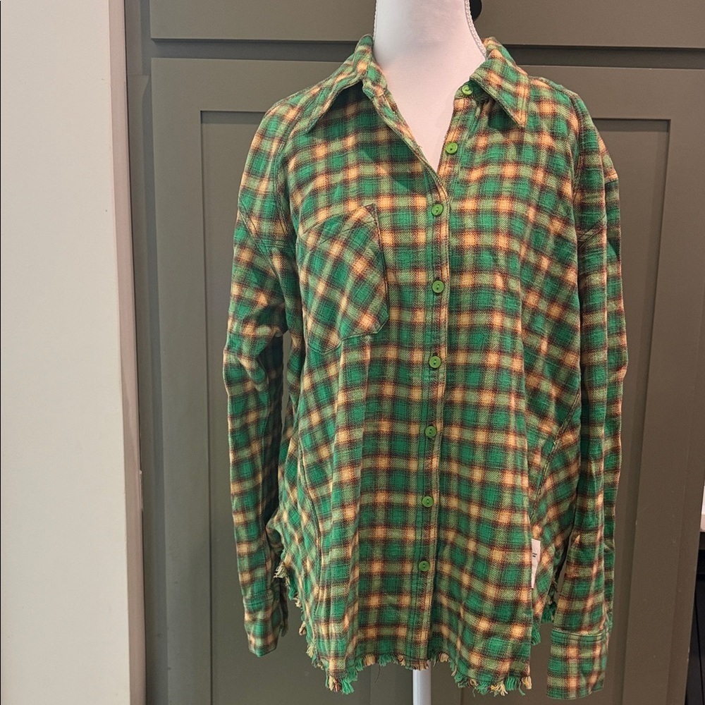 BDG Green and Orange Plaid Shirt